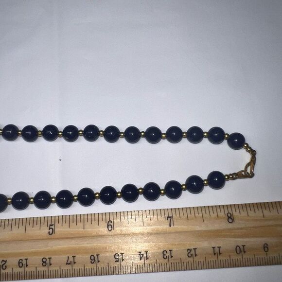 Vintage Blue Glass Bead with Gold Tone Chain‎ Necklace - Picture 8 of 11